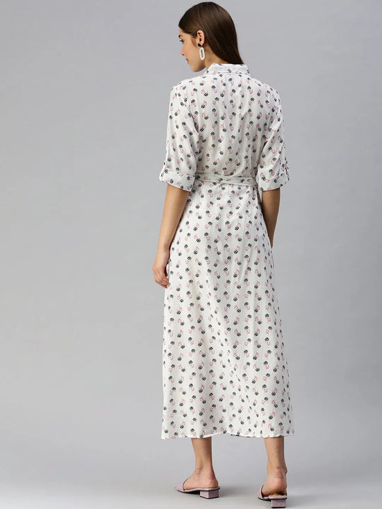 Women's White Printed Shirt Dress-AE-444942-White