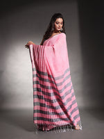 Baby Pink Pure Cotton Soft Saree With Stripes Pattern-MA54CT33580105