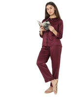 Smarty Pants Women's Silk Satin Wine Color Night Suit-SMNSP-925C-S