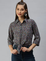 Women's Blue Printed Tops-AE-3330186-Blue