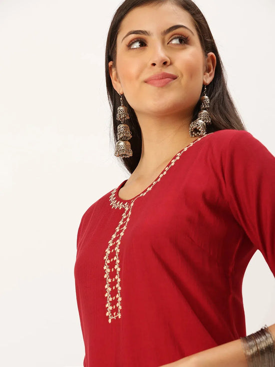 Women's Maroon Solid Straight Kurta-DF-1191-Maroon