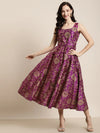 Purple Jacquard Floral Self-Belt Anarkali Maxi