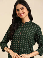 Women's Green Printed Straight Kurta-GW-828-W-Green