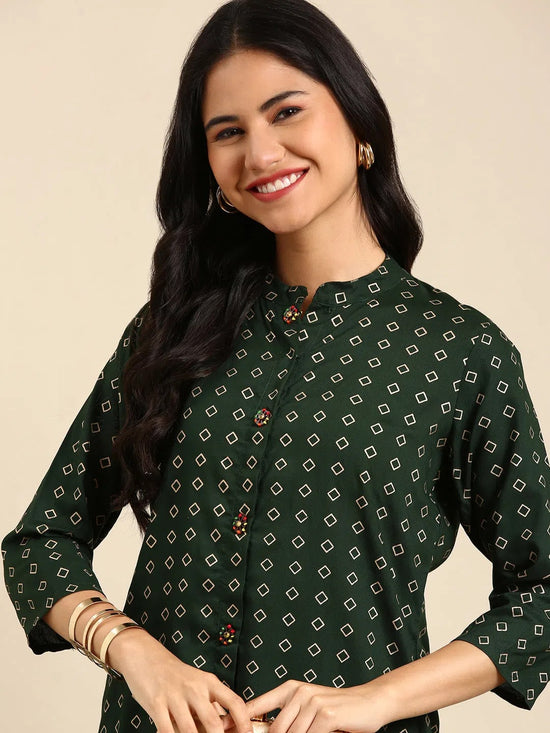 Women's Green Printed Straight Kurta-GW-828-W-Green