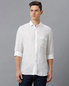 Mens Regular Fit Solid White Casual Linen Shirt-LINNO-S