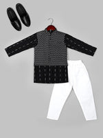 Boys Striped Straight Pure Cotton Kurta & Pyjamas with Nehru Jacket Set