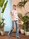 Women Peach Floral Smocked Neck Regular Top