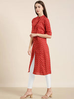 Women Red Geometrical A-Line Kurta-NJ-1084352-Red