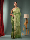 Green Blended Silk Handwoven Saree With Woven Zari Border-MA50BSL34830115