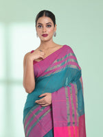 Teal Cotton Saree With Zari Border-MA59CT06530053