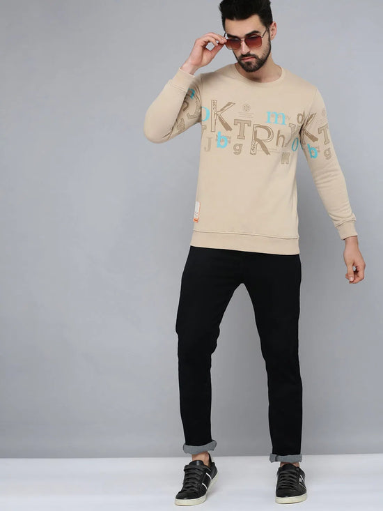 Men Beige Solid Sweatshirt-SCAW-26-Beige