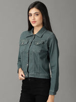 Women's Teal Solid Open Front Jacket-GZ-5577-1-Teal