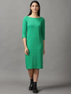 Women's Green Solid Bodycon Dress-DQ-16-672-F-Green