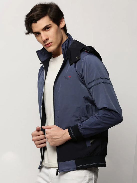 Men Blue Colourblock Casual Bomber Jackets-LBR-810-Blue