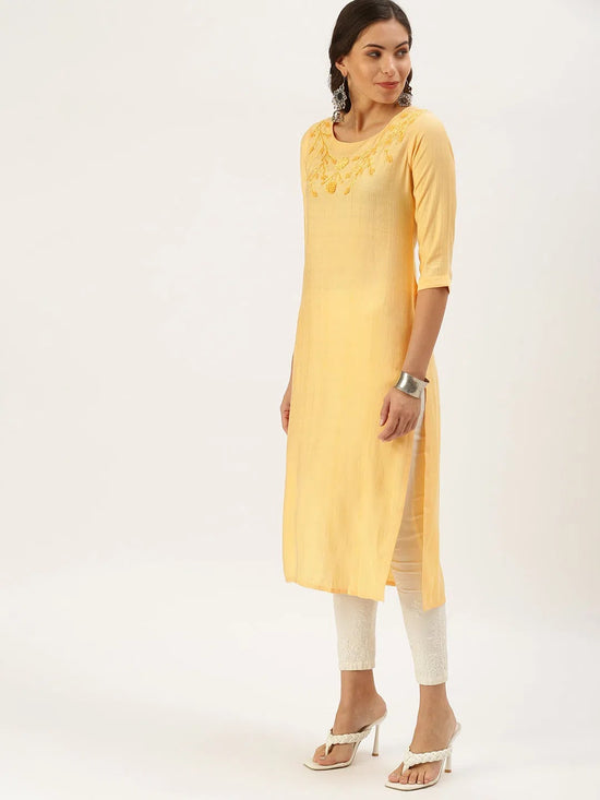 Women's Orange Solid Straight Kurta-SKC-3226-Orange