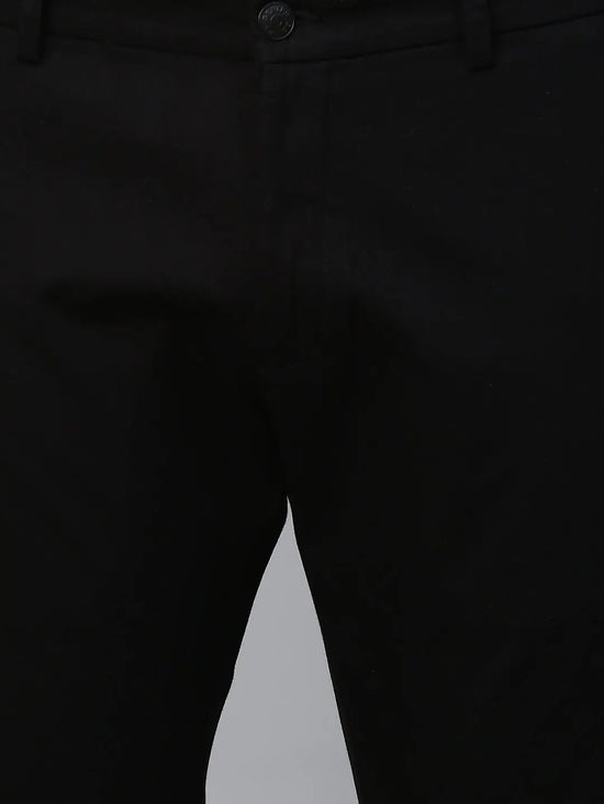 Genips Men's Cotton Stretch Caribbean Slim Fit Solid Trousers - Black Color