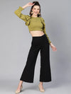 Women Solid  Green Ruffled & Smocked Polyester Crop Top-S23073WBL002