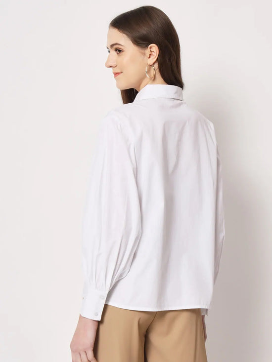 White Balloon Sleeve Cotton Shirt