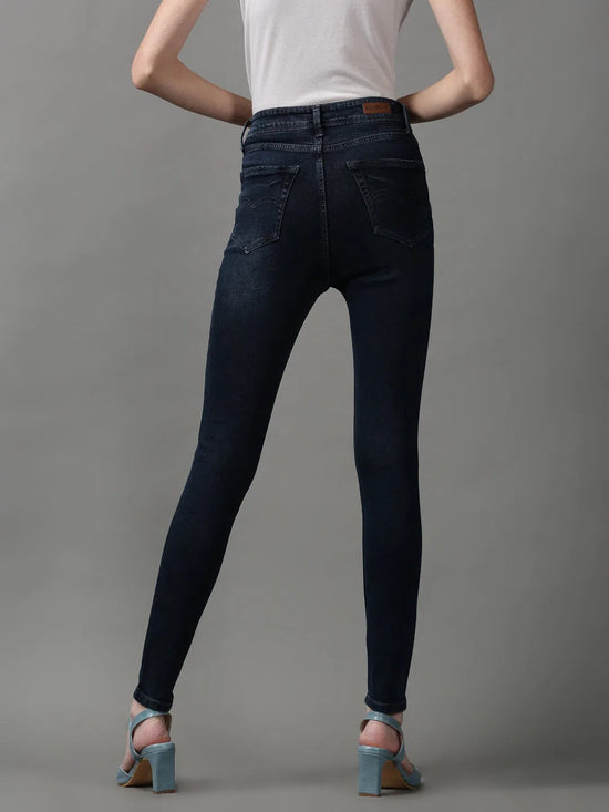 Women's Navy Blue Solid Skinny Fit Denim Jeans-GZ-5268-Navyblue