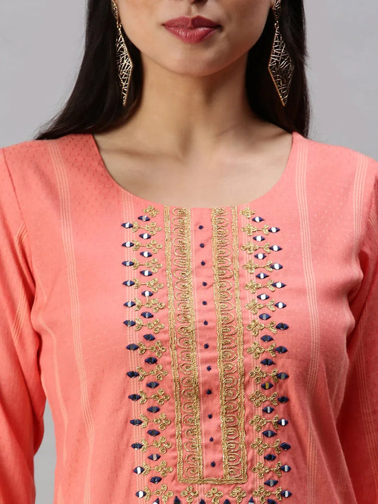 Women's Pink Striped Straight Kurta-SKC3183-Pink