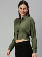 Women's Green Solid Tops-AE-7039-Olive