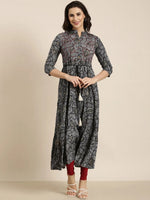 Women Anarkali Navy Blue Bandhani Kurta-AT-A1412-LG-Navyblue