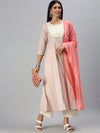 Women's White & Pink Printed Kurta Sets-BS1595B-White-Pink