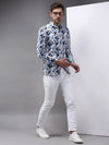 Men White Printed Blazer-SOBLZ-261-White