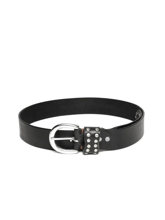 Black Broad Silver Studded Leather Belt