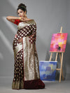 Maroon Silk Banarasi Saree With Damask Motifs And Woven Degins-MA52BSL441050096