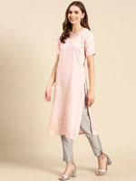 Women's Peach Embellished Straight Kurta-SKC-965-Peach