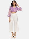 Floral Purple Front Gathered Crop Top-17315