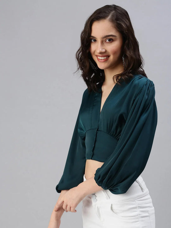 Women's Green Solid Crop Top-AE-10291-Green