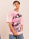 Men Pastel Pink Abstract Print Oversized T-shirt