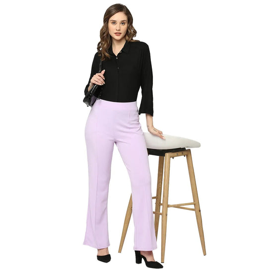 Smarty Pants Women's Ployester Lycra Bell Bottom Lilac Formal Trouser