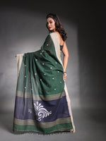 Dark Green Pure Cotton Soft Saree With Temple Border-MA54CT041380014