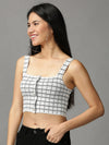 Women's Grey Checked Fitted Crop Top-BEC-3K49-Grey