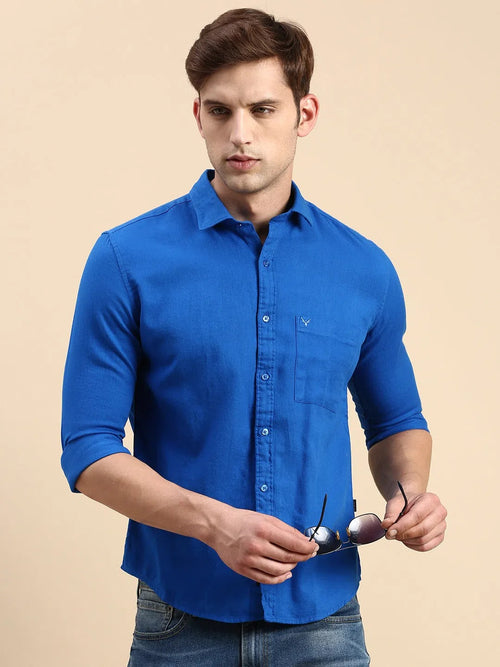 Men Blue Solid Casual Shirt-ALONZOPLAIN-5250-Blue