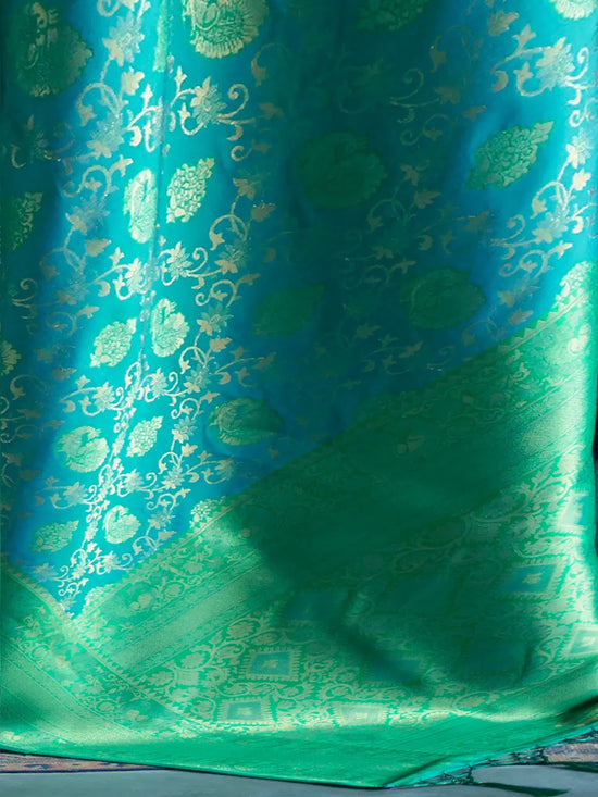 Saree Mall Women's  Blend Teal Blue Woven Design Handloom Saree With Blouse Piece-KARZO252005