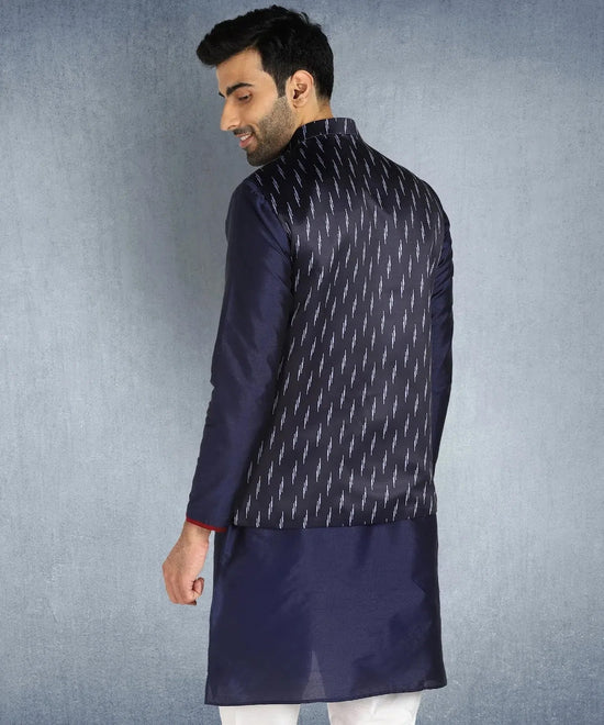 Hangup Men Standard Printed Men's Indian Wear-ST0311267_Navy_PrntNehru