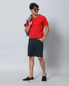 Solid Stretchable Shorts with 3 pockets-Blue-HS6018-30