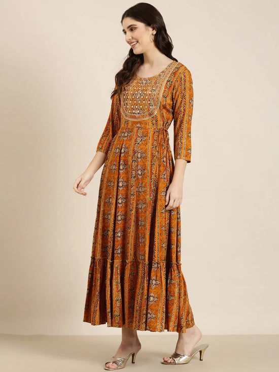 Women Mustard Printed Straight Kurta-RJF-029-Mustard