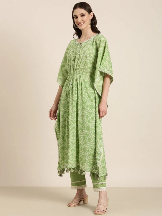 Women Green Printed Kurta Set-DW-1228-Green