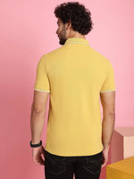 Venitian Men  Pique Matty Cotton Yellow 2 Zipper Pocket Polo Neck T-Shirt