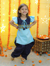 BownBee Girls Embroidered Attached Jacket With Cotton Kurti Dhoti Suits - Blue