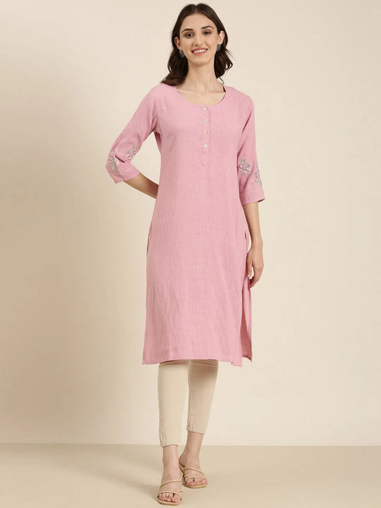 Women Pink Solid Straight Kurta-DF-1558-Pink