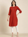 Women Rust Solid Straight Kurta-DF-1577-Rust