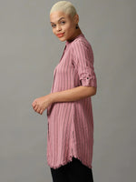 Women's Purple Striped Longline Shirt-AE-444107-Mauve