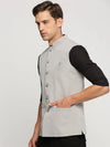 Men Grey Mandarin Collar Solid Nehru Jacket-AK-2250-7-Grey