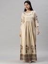 Women's Beige Floral Anarkali Kurta-BSM604-Beige